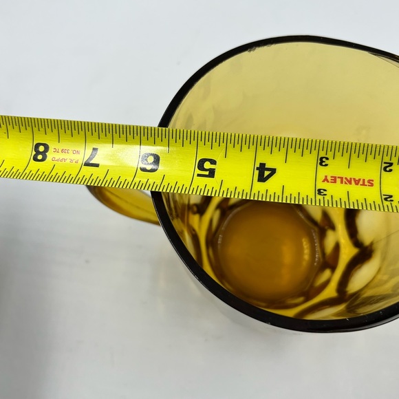 HAZEL ATLAS Continental Can Co Glass PITCHER AMBER Thumbprint Bar Cart Artist - Picture 4 of 5